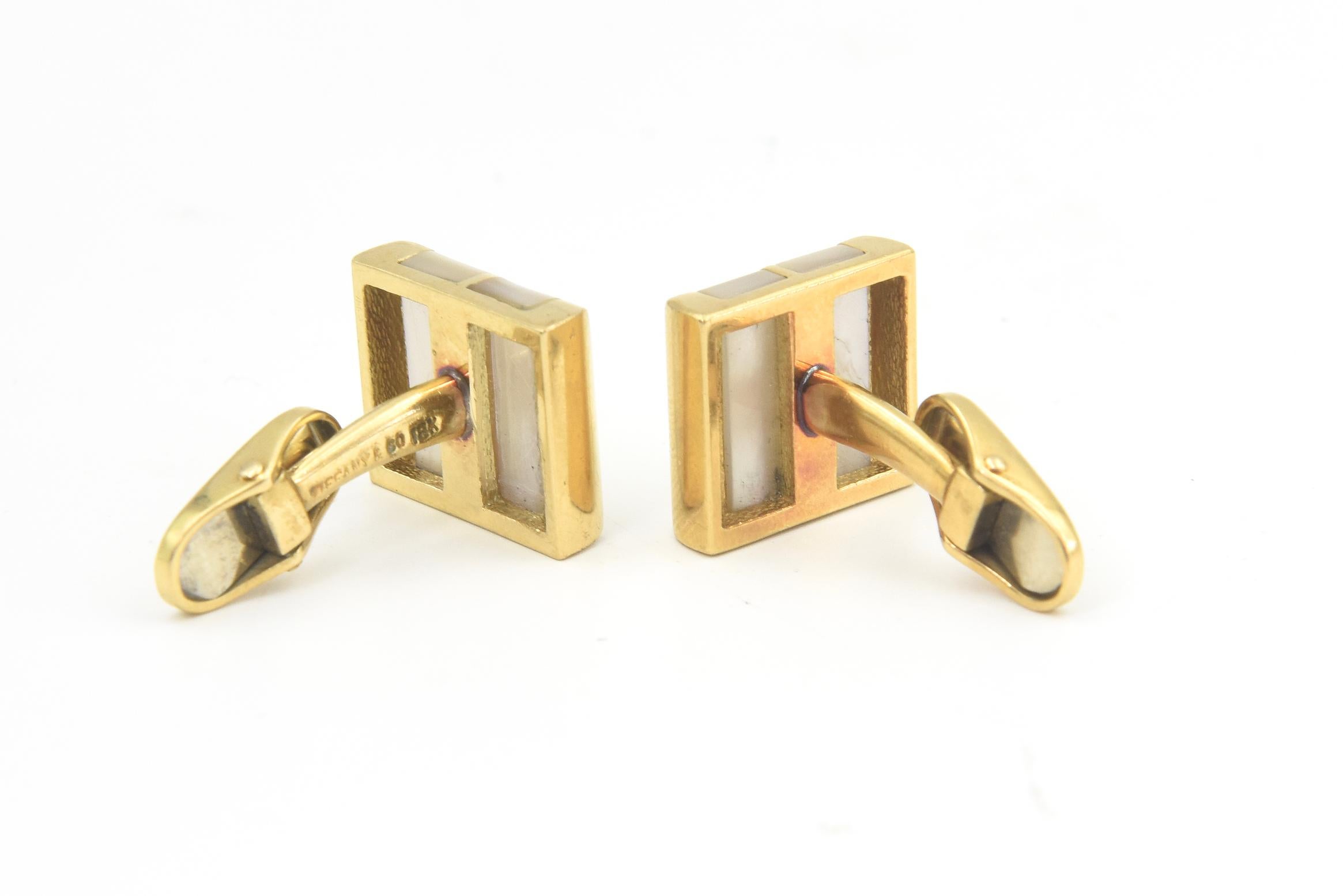 Tiffany & Co. Mother of Pearl Yellow Gold Square Cufflinks For Sale 4