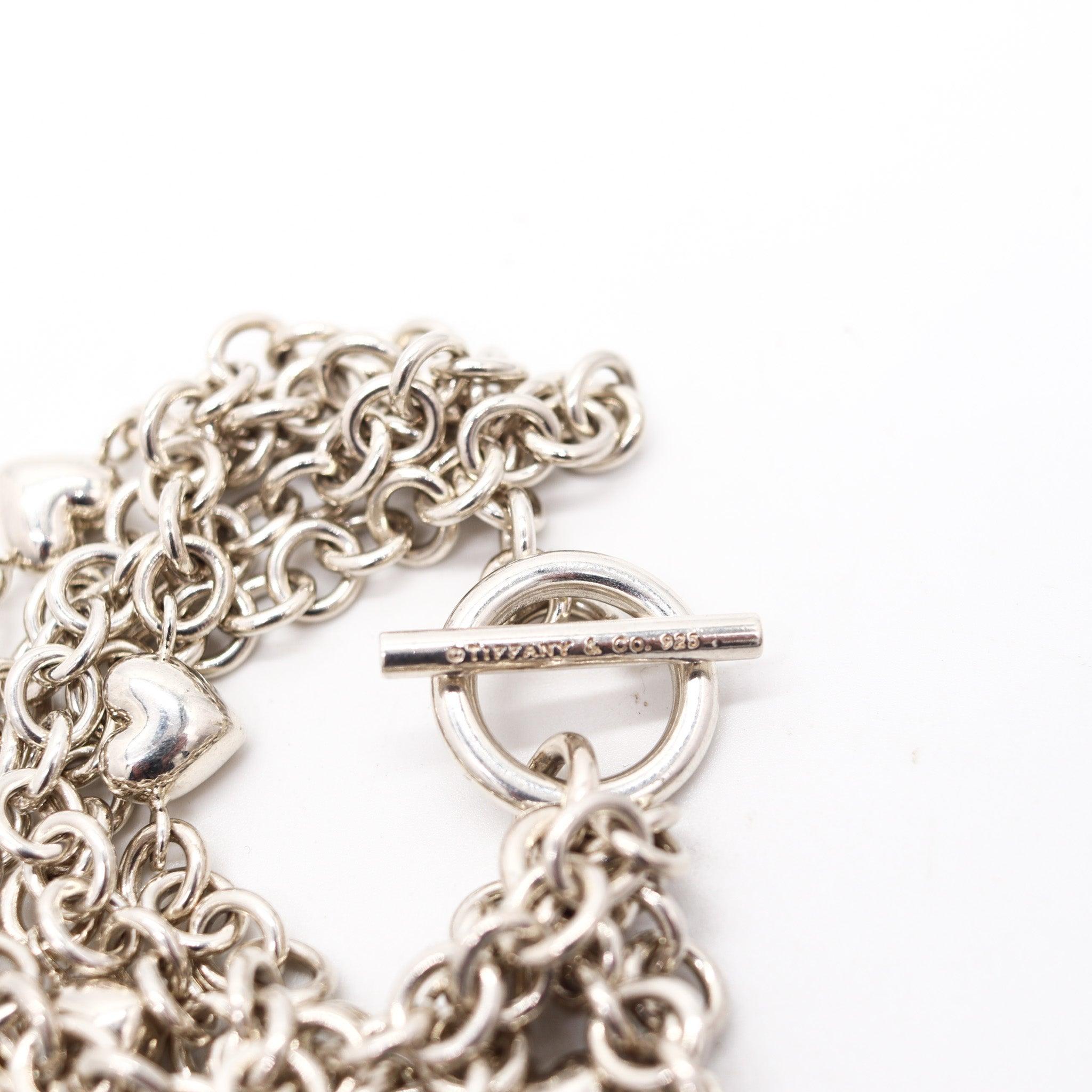 TIFFANY & CO. Multi Chains Hearts Bracelet In Solid .925 Sterling Silver In Excellent Condition For Sale In Miami, FL