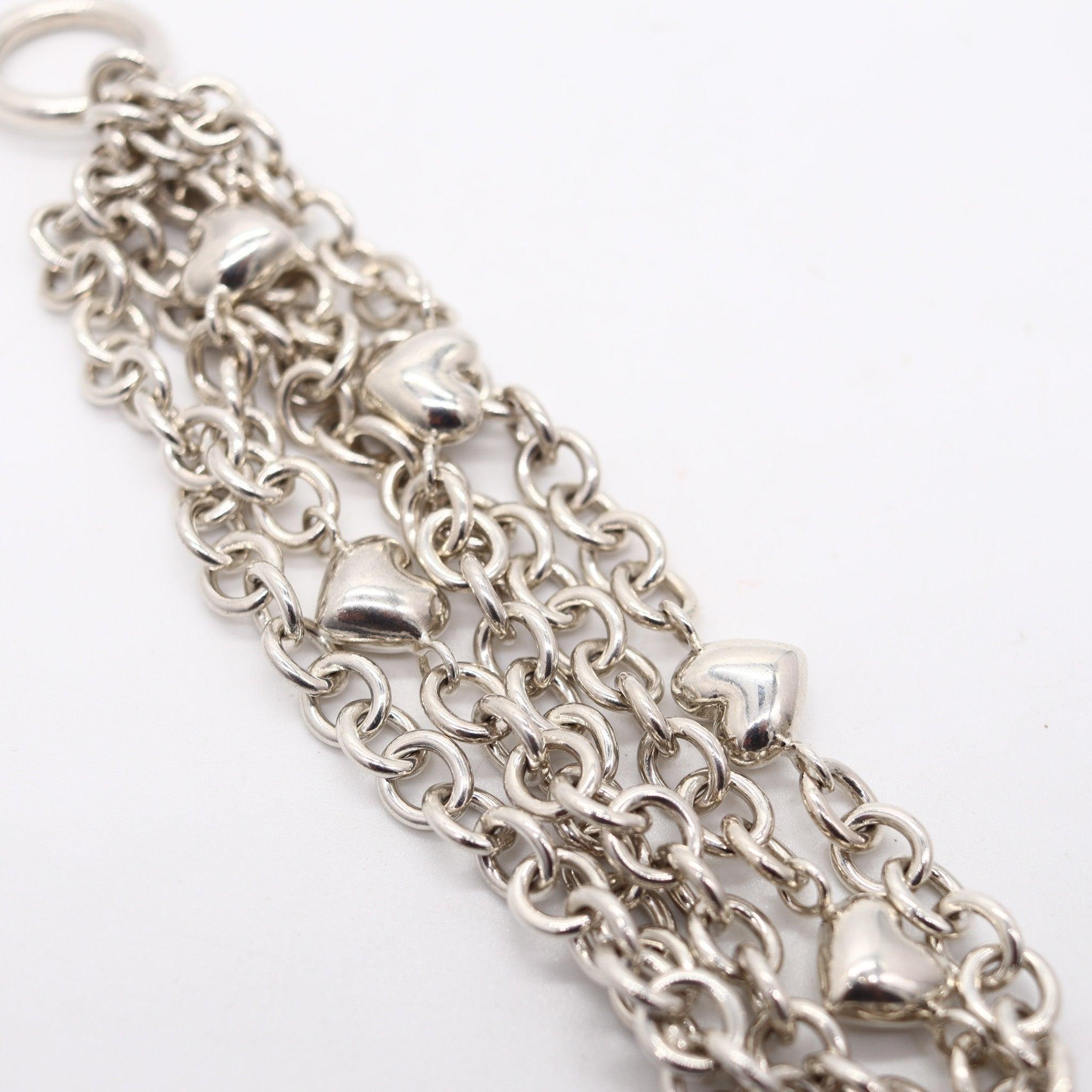 Women's TIFFANY & CO. Multi Chains Hearts Bracelet In Solid .925 Sterling Silver For Sale