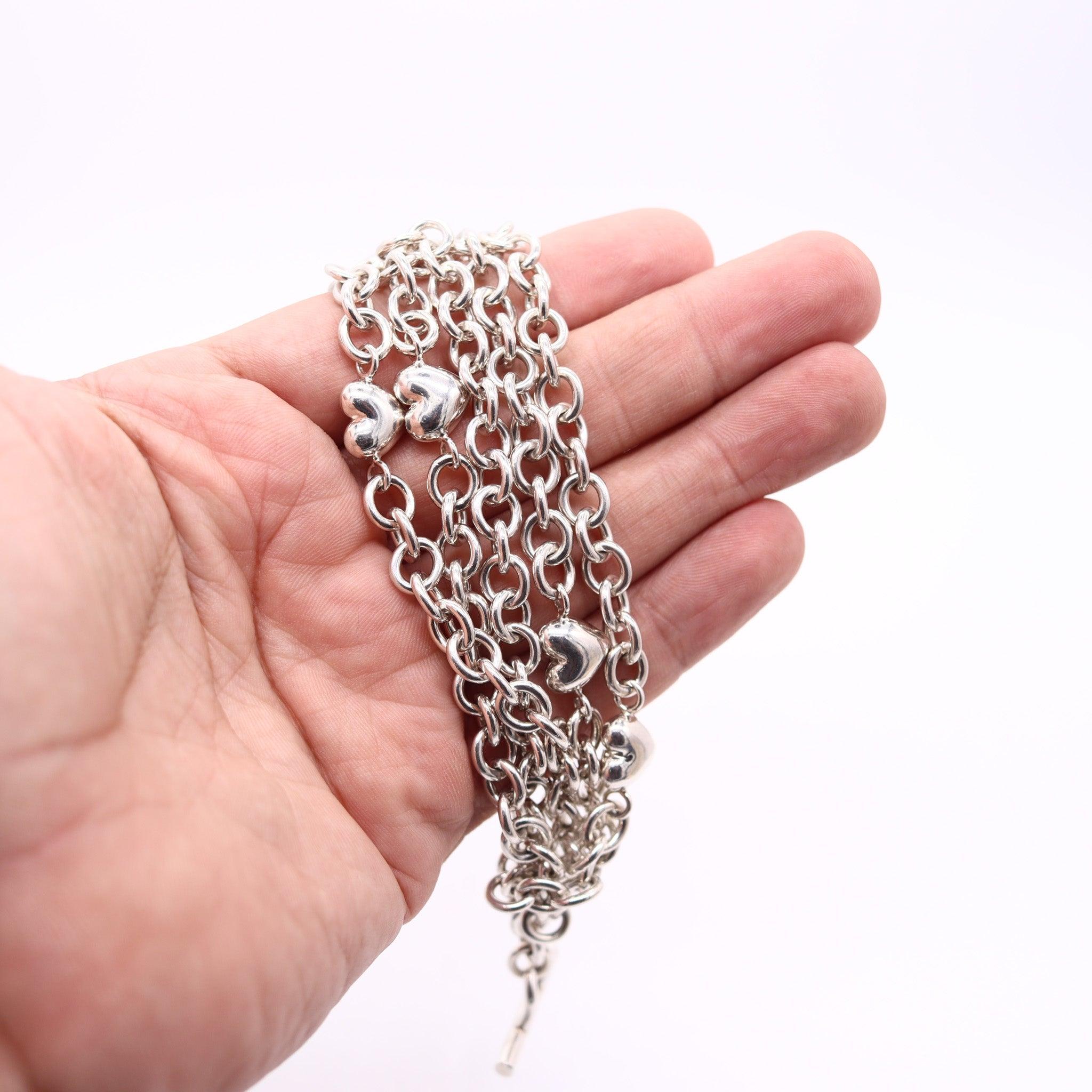 TIFFANY & CO. Multi Chains Hearts Bracelet In Solid .925 Sterling Silver For Sale 1