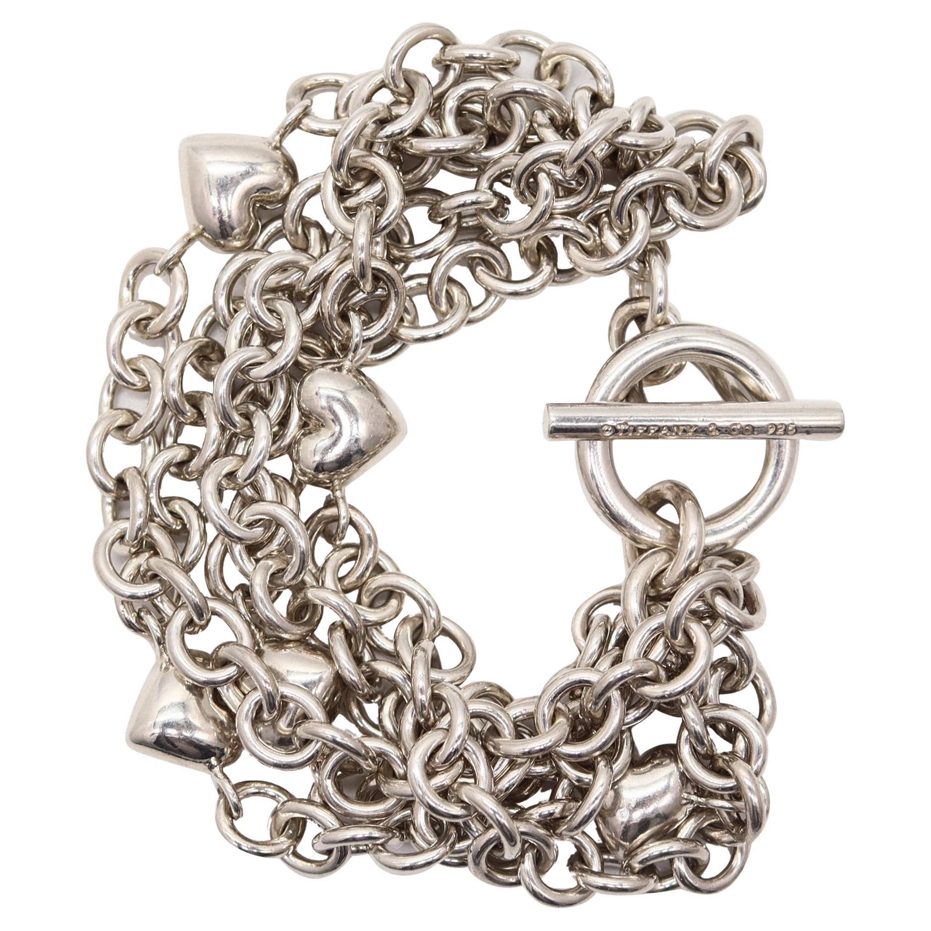 TIFFANY & CO. Multi Chains Hearts Bracelet In Solid .925 Sterling Silver