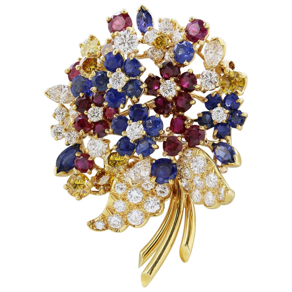 Tiffany & Co. Multi Gem Floral Pin For Sale