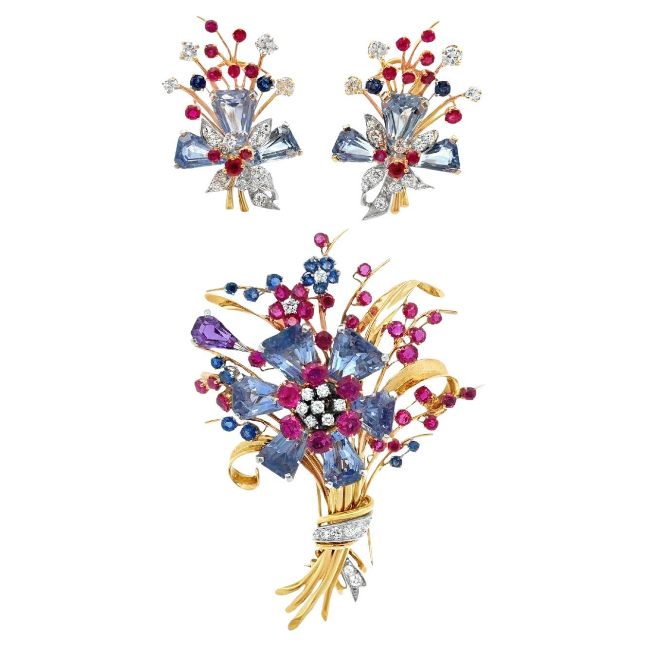 Tiffany
Co. Set di orecchini e spille con fiori multi gemma