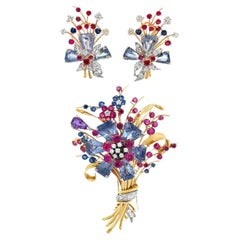 Tiffany & Co. Set di orecchini e spille con fiori multi gemma