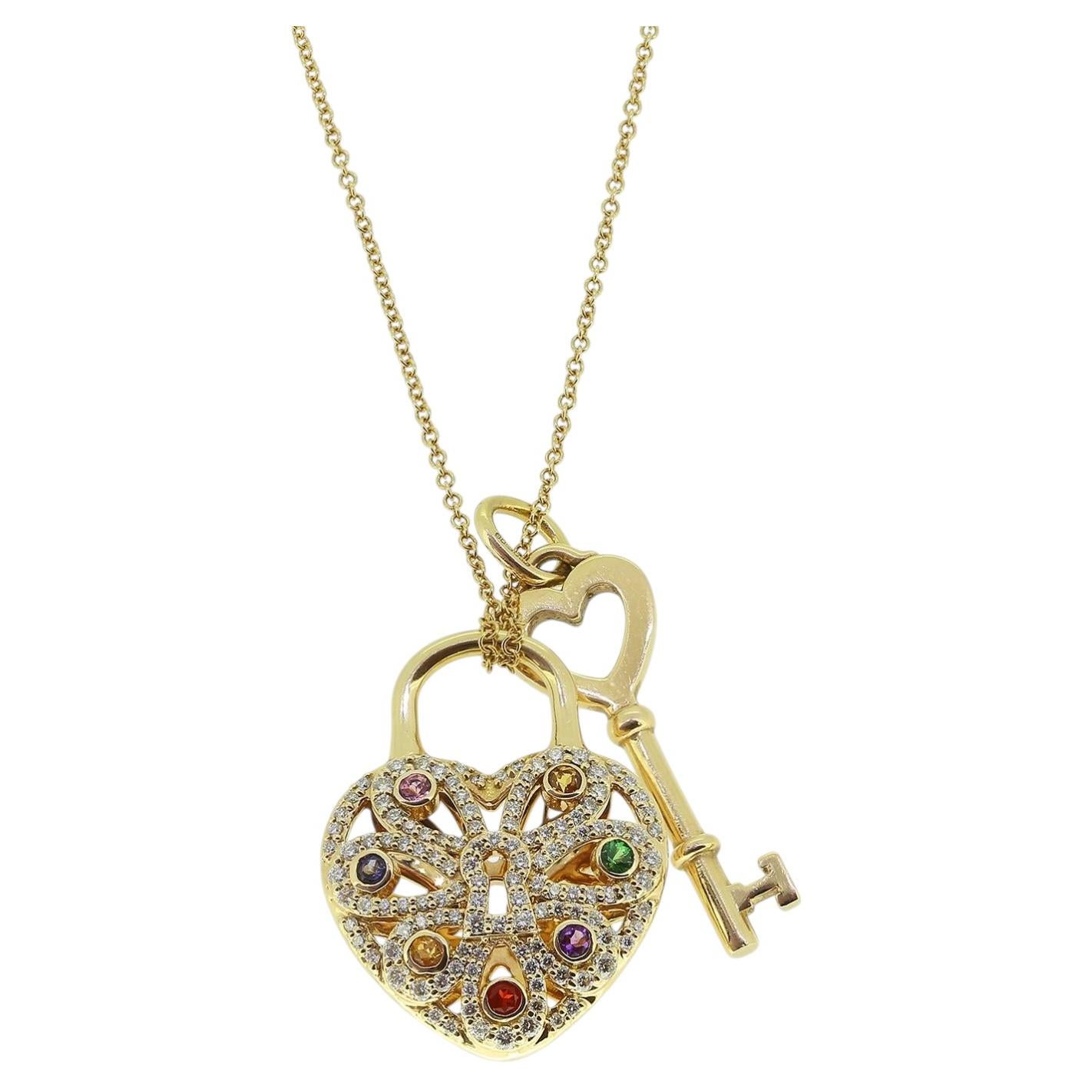 Tiffany & Co. Multi-Gem Lock and Key Heart Pendant Necklace