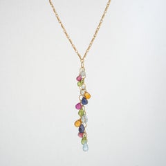 Tiffany & Co Multi Gemstone Drop Necklace Vintage 18k Yellow Gold Signed Jewelry