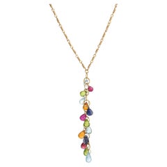 Tiffany & Co Multi Gemstone Drop Necklace Vintage 18k Yellow Gold Signed Jewelry