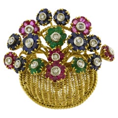 Tiffany & Co. Multi Gemstone Flower Basket Brooch 18kt
