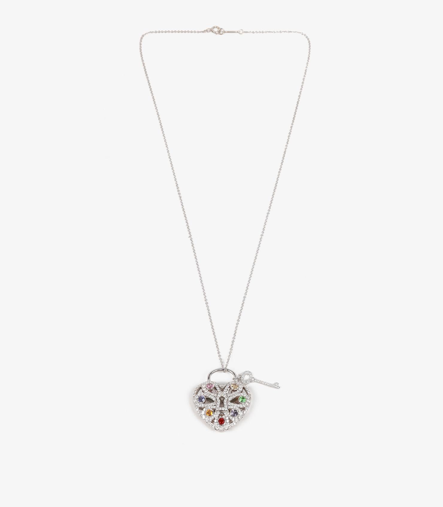 Tiffany & Co. Multi Gemstone Heart Pendant In Excellent Condition For Sale In Bishop's Stortford, Hertfordshire