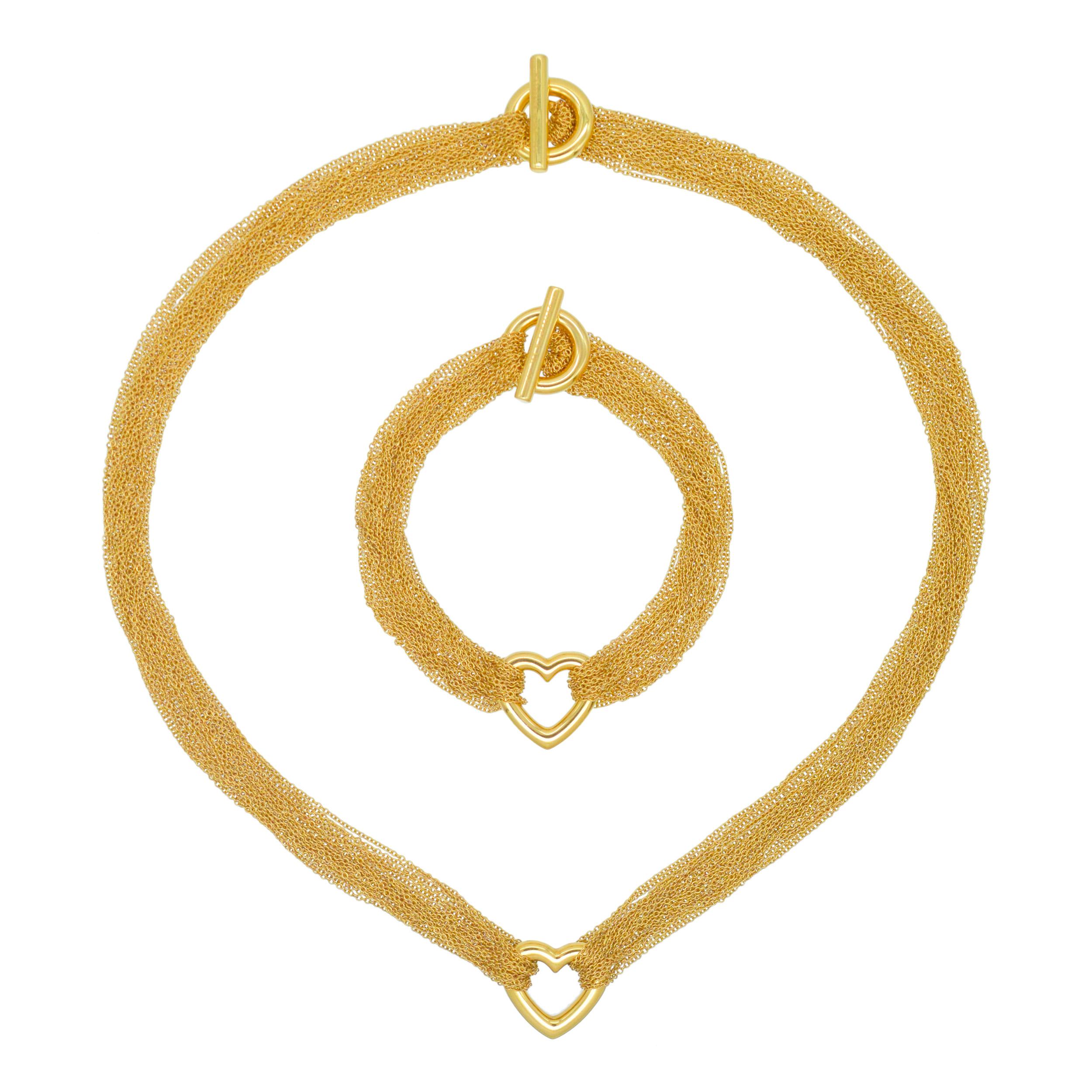 Artista Tiffany & Co. Collana e bracciale a cuore con catena a più fili in 18k in vendita