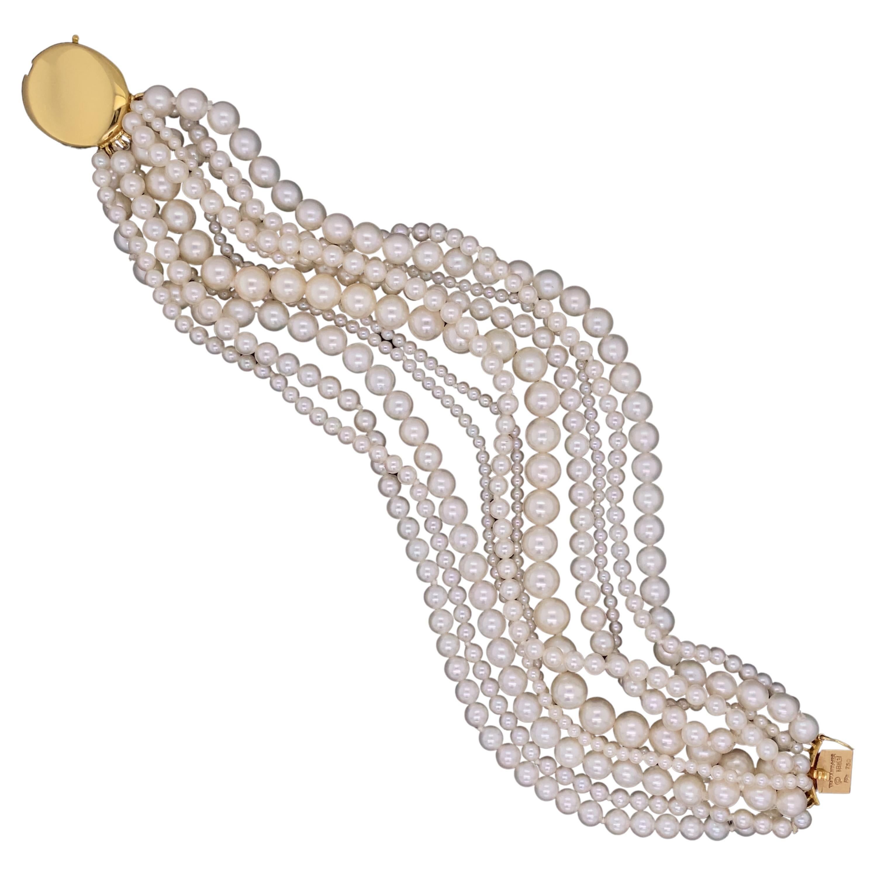 Tiffany & Co Multi Strand Cultured Pearl Gold Clasp Bracelet Estate Fine Jewelry