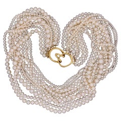 Retro Tiffany & Co Multi Strand Cultured Pearl Gold Clasp Necklace Estate Fine Jewelry