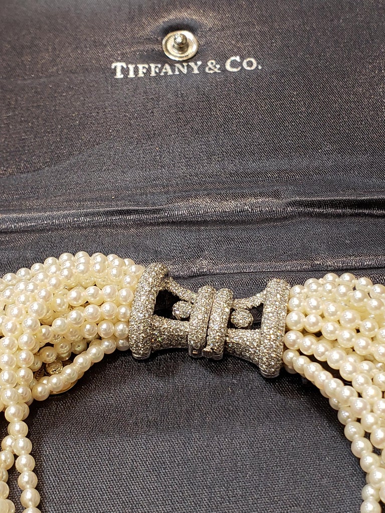 Tiffany and Co. Multi Strand Pearl Choker Necklace with Platinum and