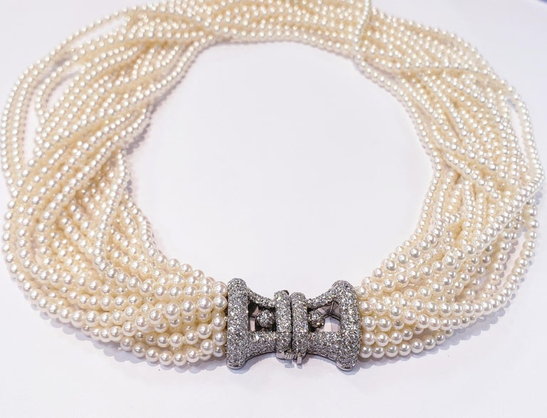 Tiffany and Co. Multi Strand Pearl Choker Necklace with Platinum and