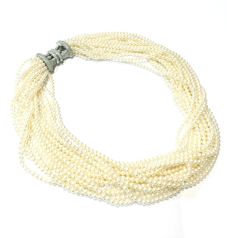 Tiffany and Co. Multi Strand Pearl Choker Necklace with Platinum and