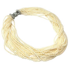 Tiffany & Co. Multi-Strand Pearl Choker Necklace with Platinum and Diamond Clasp