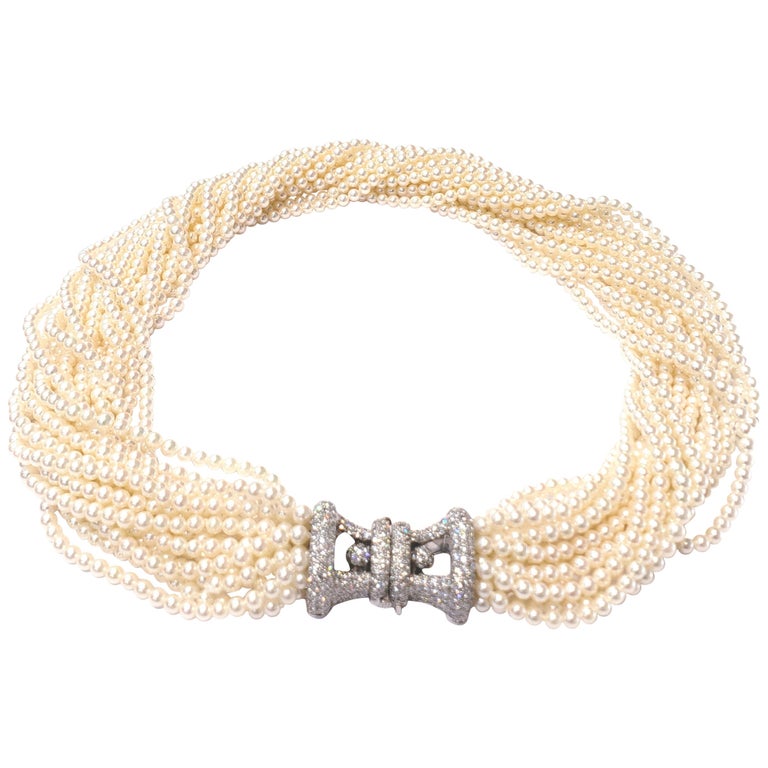 Multi Strand Pearl Choker Necklace