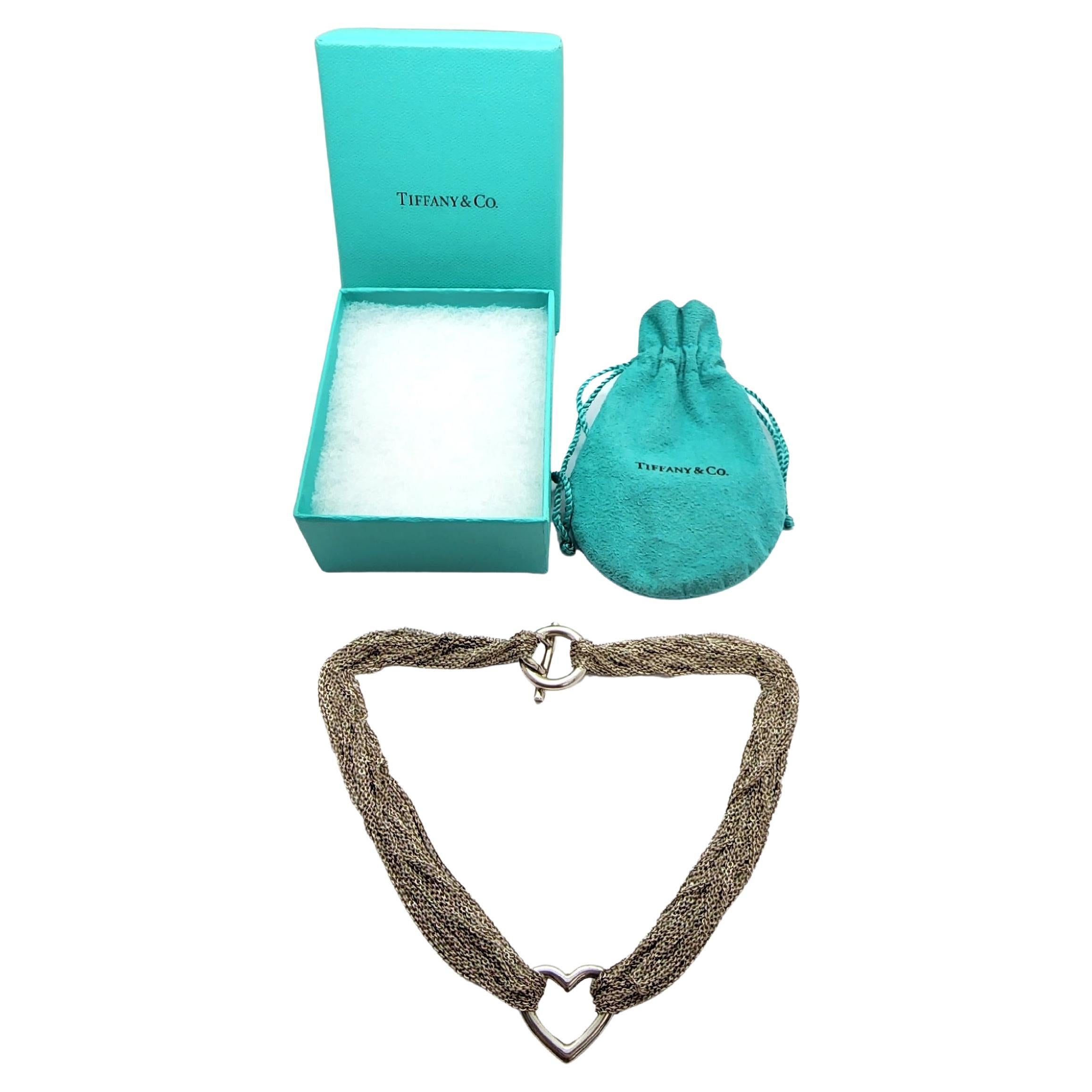 Tiffany & Co Multi-Strand Sterling Silver Open Heart Toggle Choker Necklace