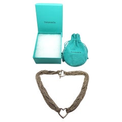 Tiffany & Co Multi-Strand Sterling Silver Open Heart Toggle Choker Necklace