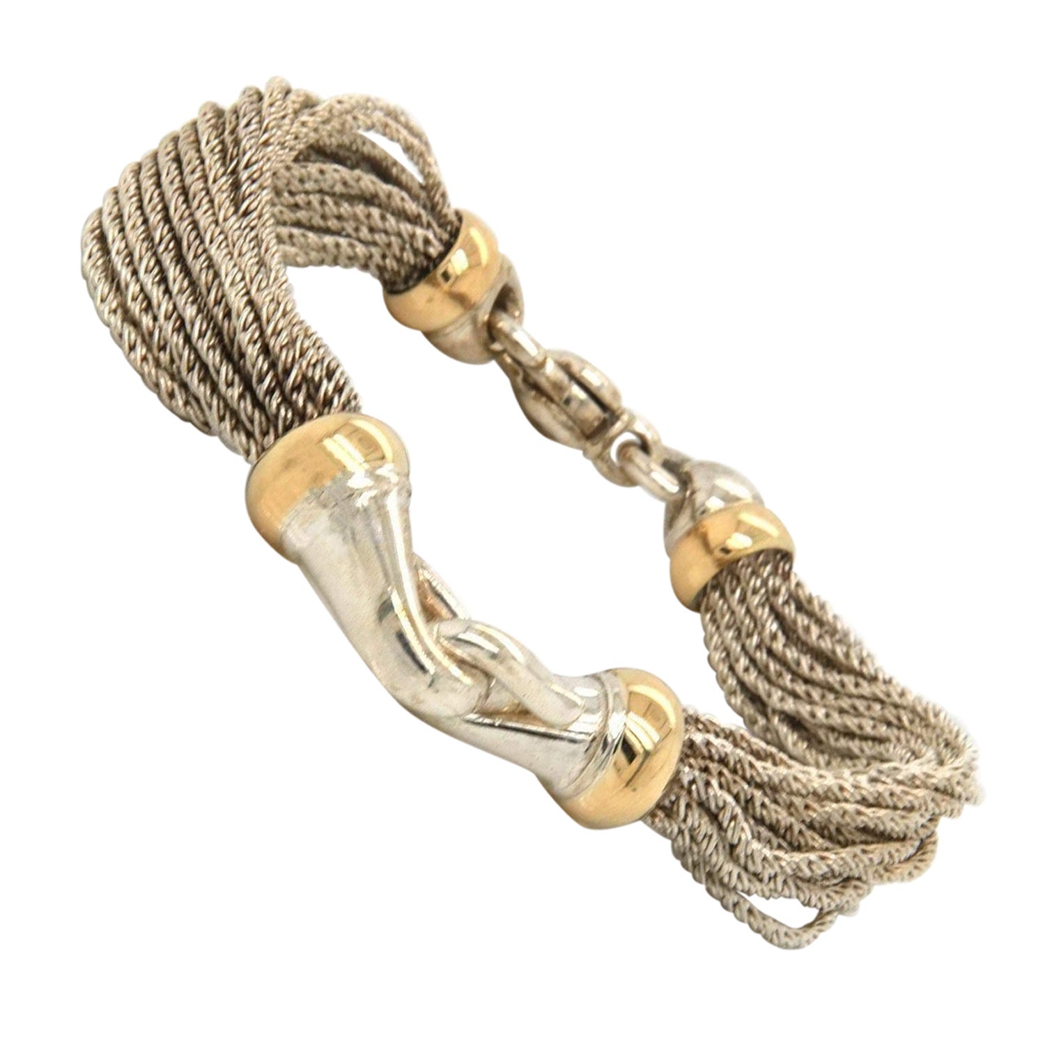 Tiffany 
Co Multi Strand Two Tone Bracelet in 18K Yellow Gold 
Sterling Silver For Sale