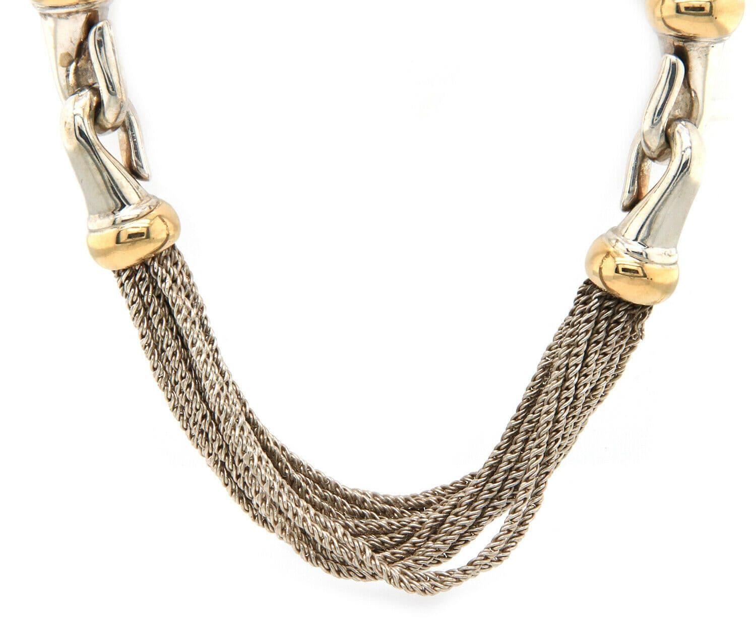 Tiffany & Co. Multi Strand Two Tone Necklace in 18K and Sterling

Tiffany & Co. Multi Strand Two Tone Necklace
18K Yellow Gold
Sterling Silver
Necklace Width: Approx. 10.0 – 12.0 MM
Necklace Length: Approx. 16.5 Inches
Weight: Approx. 100.50