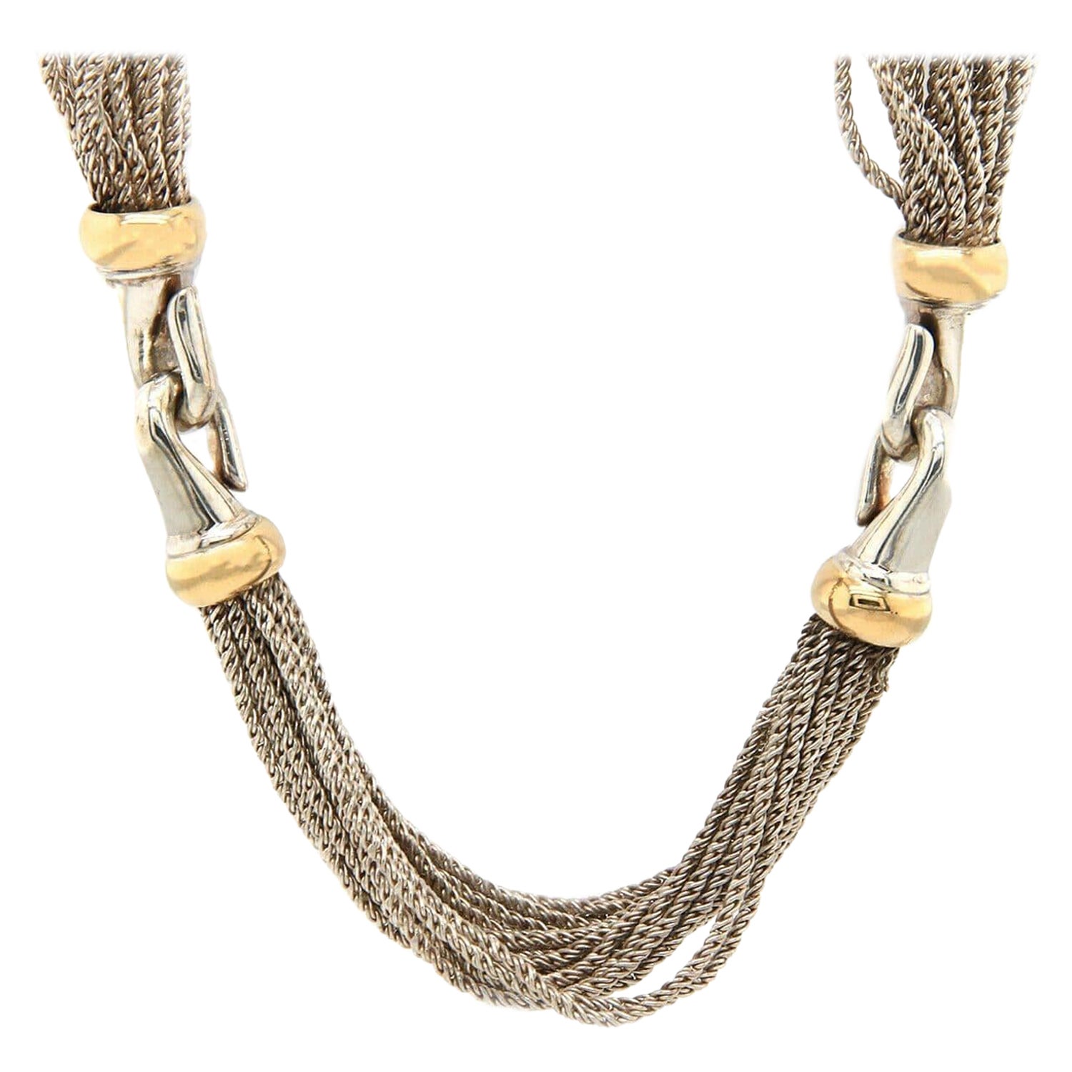 Tiffany & Co, mehrreihige zweifarbige Halskette aus 18 Karat Gelbgold und Sterlingsilber