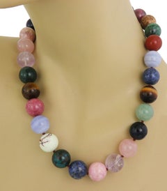 Tiffany & Co. Collier de perles en argent sterling avec pierres multicolores