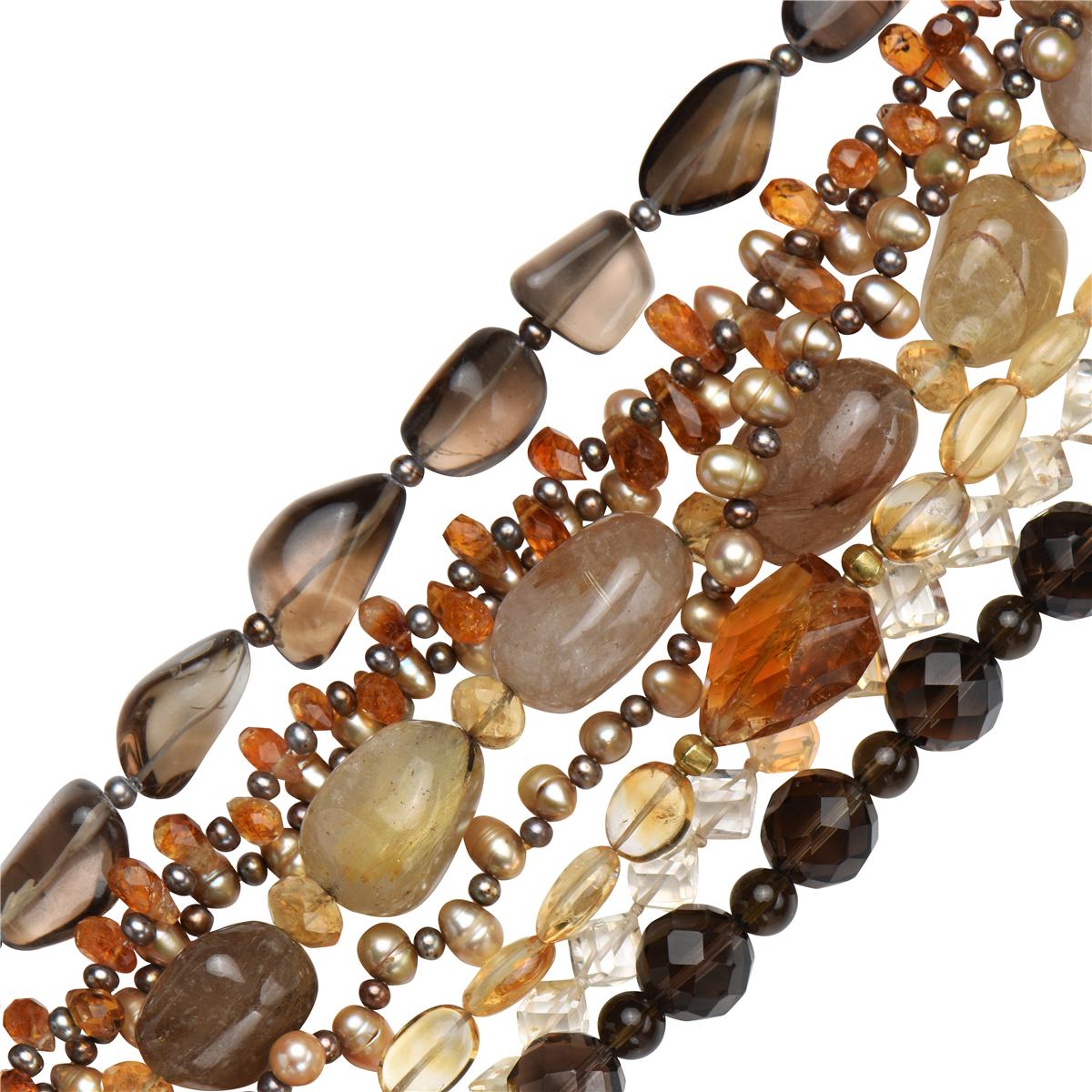 Tiffany & Co. Multistrand 18K Gold, Rutilated Quartz and Gem-Set Bead Necklace 1