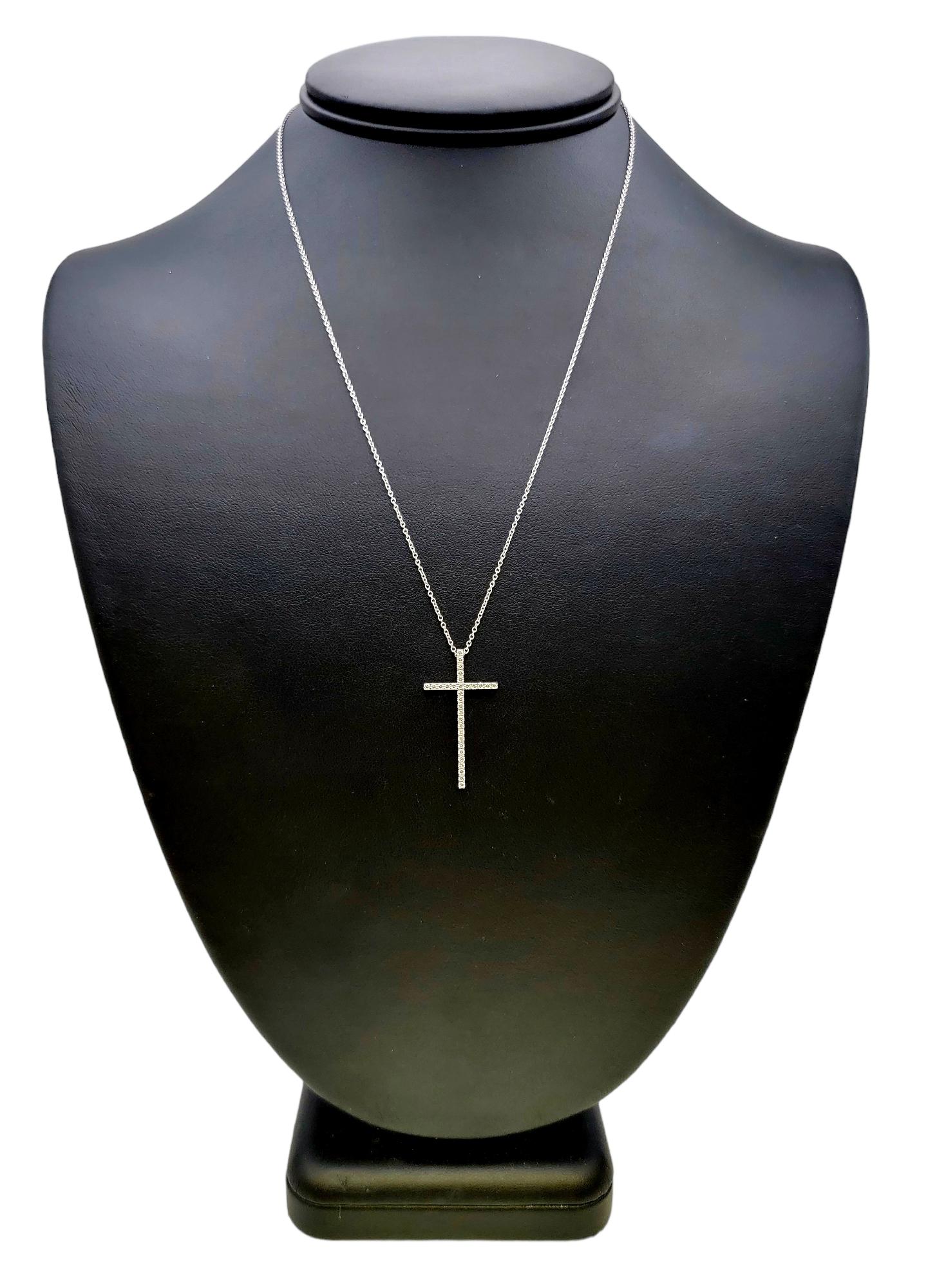 Tiffany & Co. Narrow Cross Pendant Necklace with Diamonds in 18 Karat White Gold For Sale 1