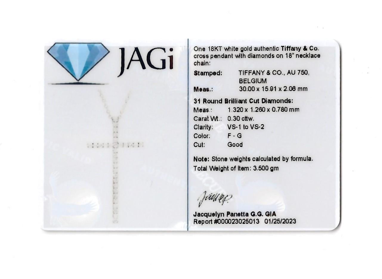 Tiffany & Co. Narrow Cross Pendant Necklace with Diamonds in 18 Karat White Gold For Sale 3
