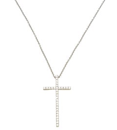 Tiffany & Co. Narrow Cross Pendant Necklace with Diamonds in 18 Karat White Gold