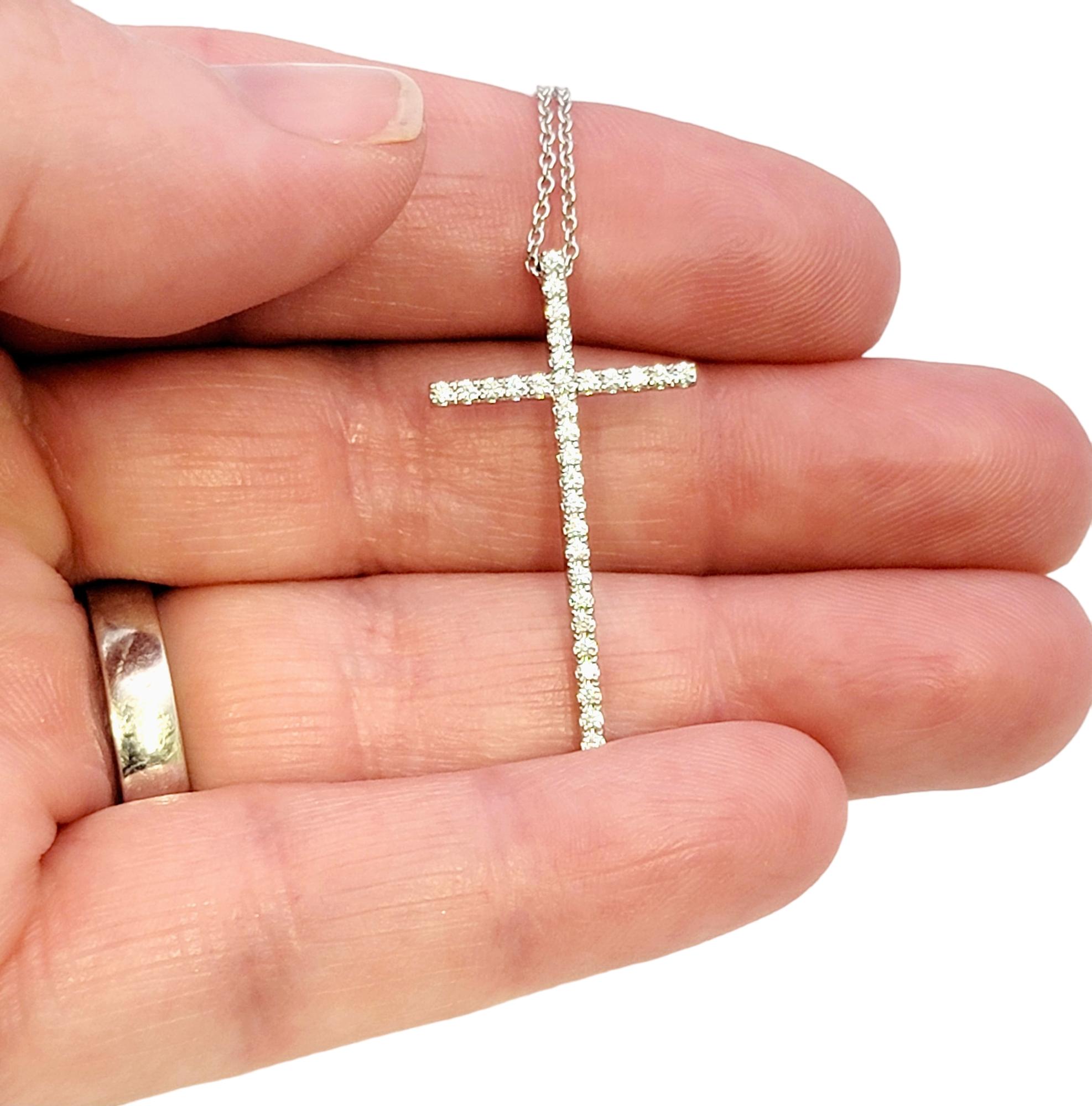 Women's or Men's Tiffany & Co. Narrow Cross Pendant Necklace with Diamonds in 18 Karat White Gold For Sale