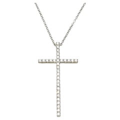Tiffany & Co. Narrow Cross Pendant Necklace with Diamonds in 18 Karat White Gold