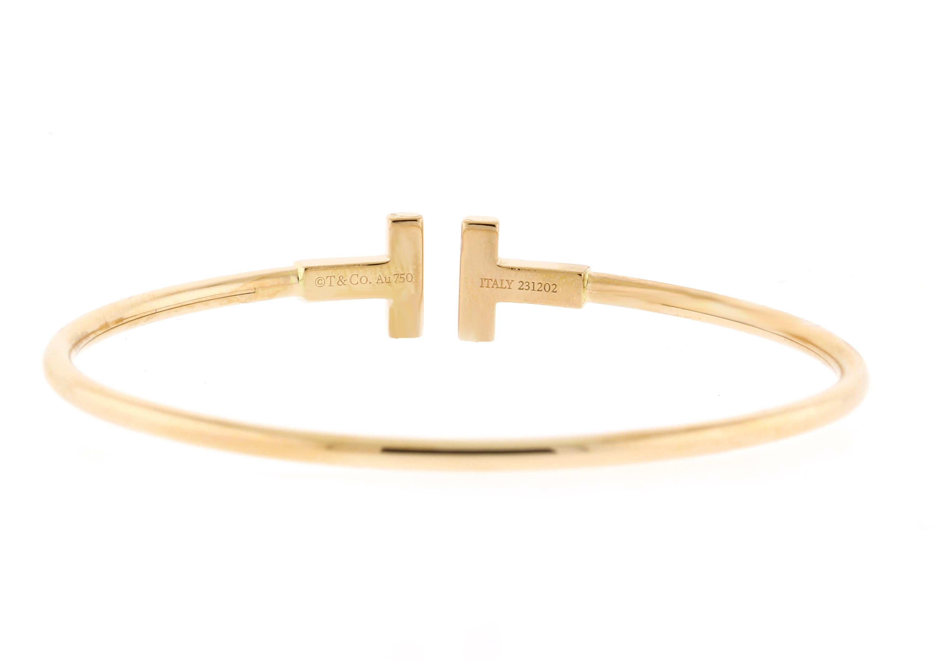 Women's or Men's Tiffany & Co Narrow  T  Bangle Bracelet, Rose Gold For Sale