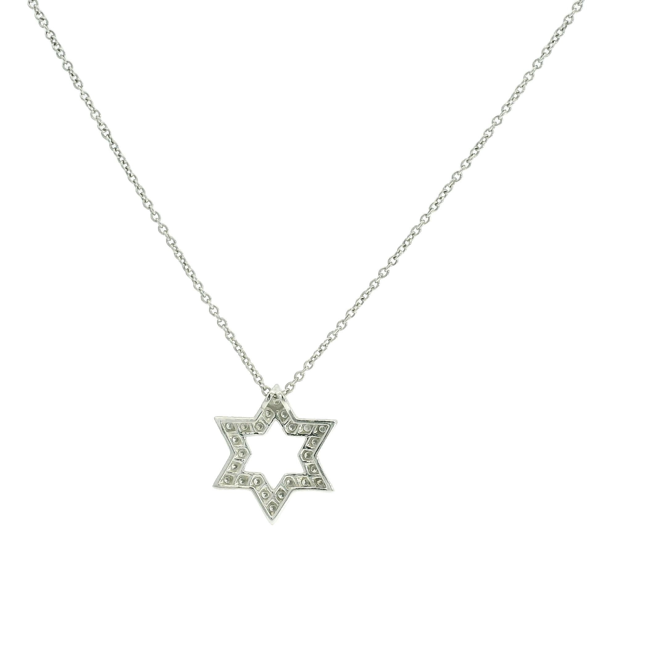 Tiffany & Co. Natural 0.24 Carat Diamond Star Platinum Necklace In Stock In Excellent Condition In Boca Raton, FL