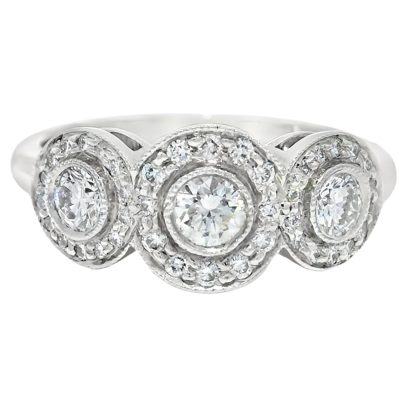 Tiffany 
Co. Natural 0.55 Carat Diamond Halo 3 Circle Platinum Ring In Stock For Sale