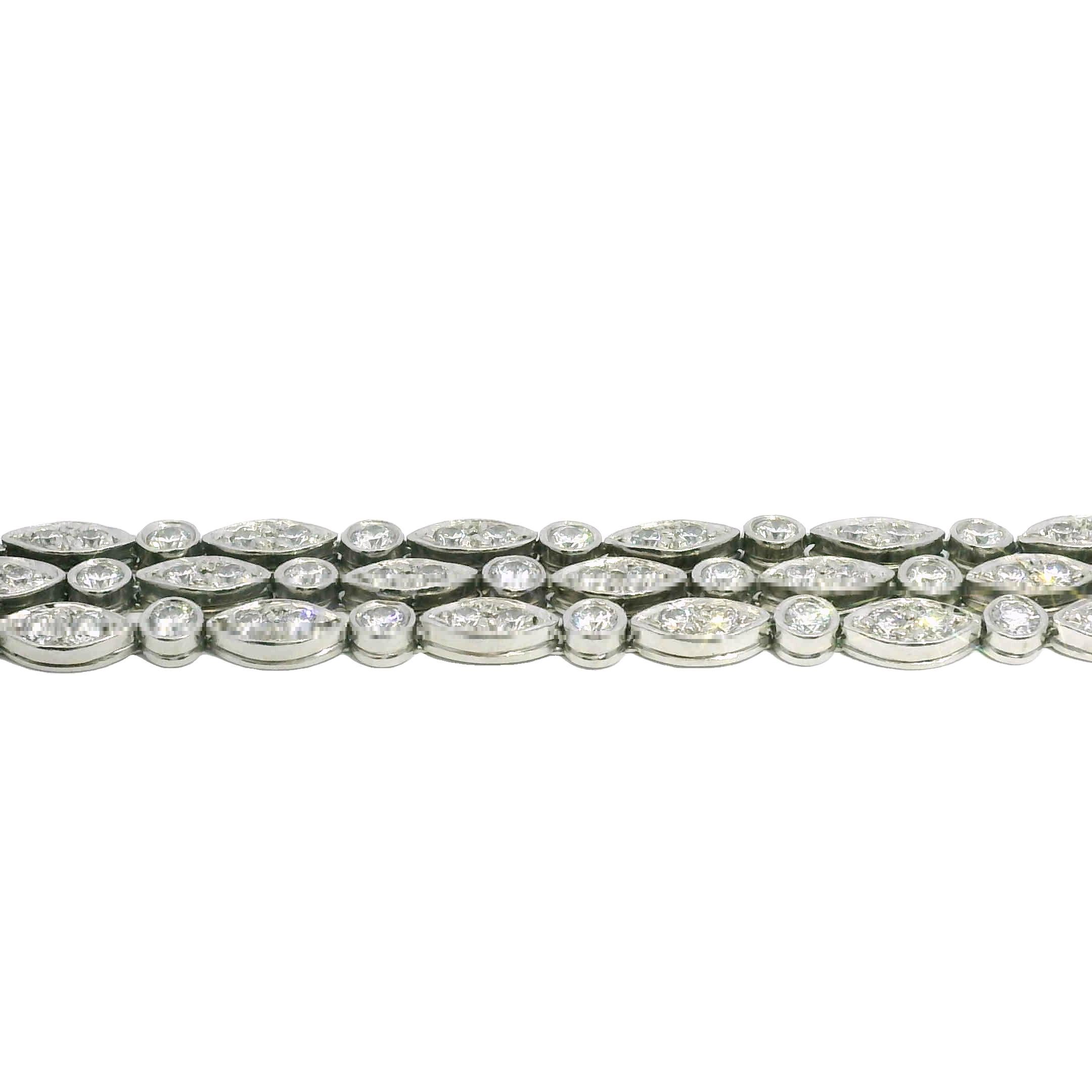 Tiffany & Co. Platinum Natural 4.5 Carat Diamond Swing 3-Row Bracelet

Crafted in platinum, this Tiffany & Co. Swing bracelet features beautiful, near-colorless round brilliant diamonds. This is another one-of-a-kind designer piece offered by our