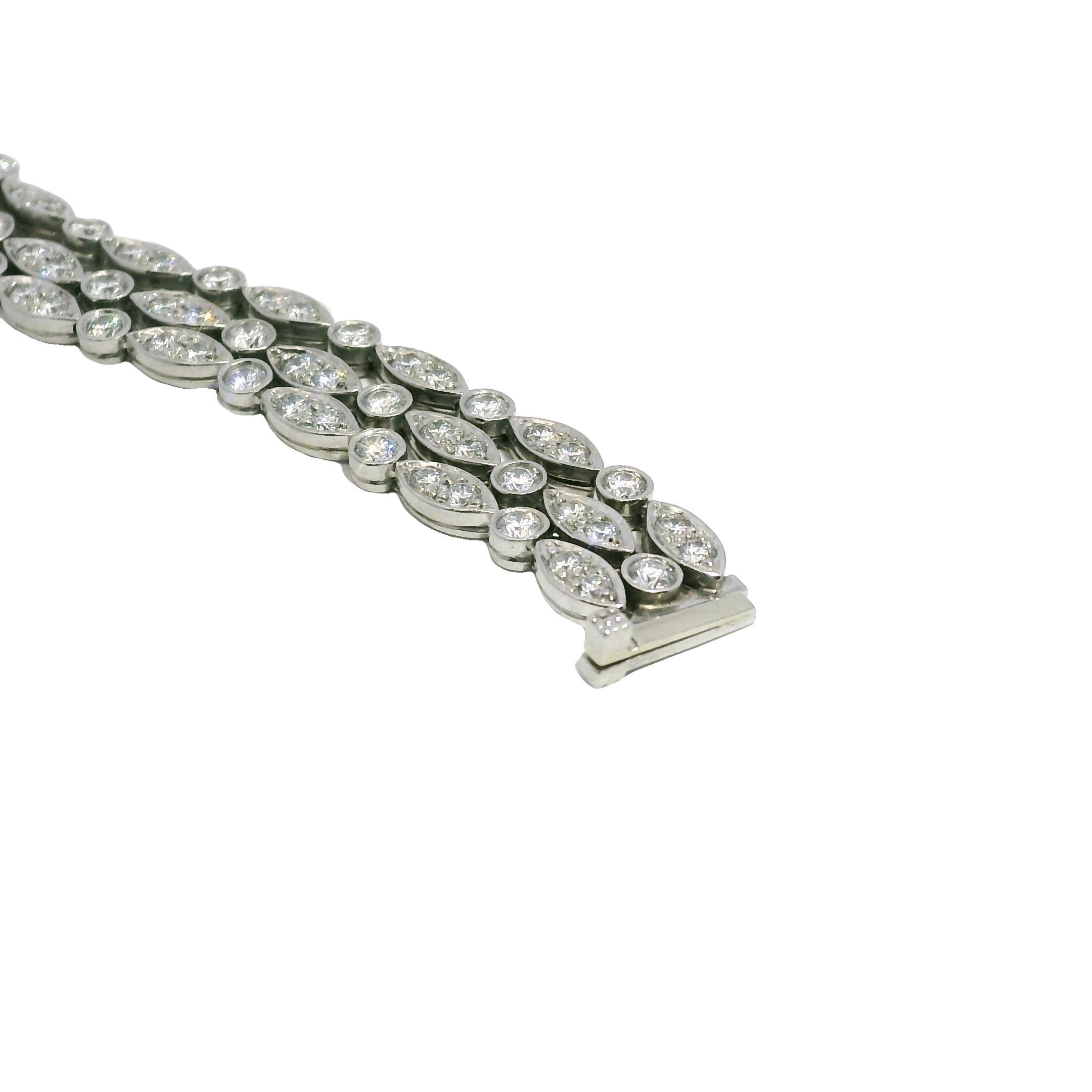 Round Cut Tiffany & Co. Natural 4.5 Carat Diamond Swing 3-Row Platinum Bracelet In Stock For Sale