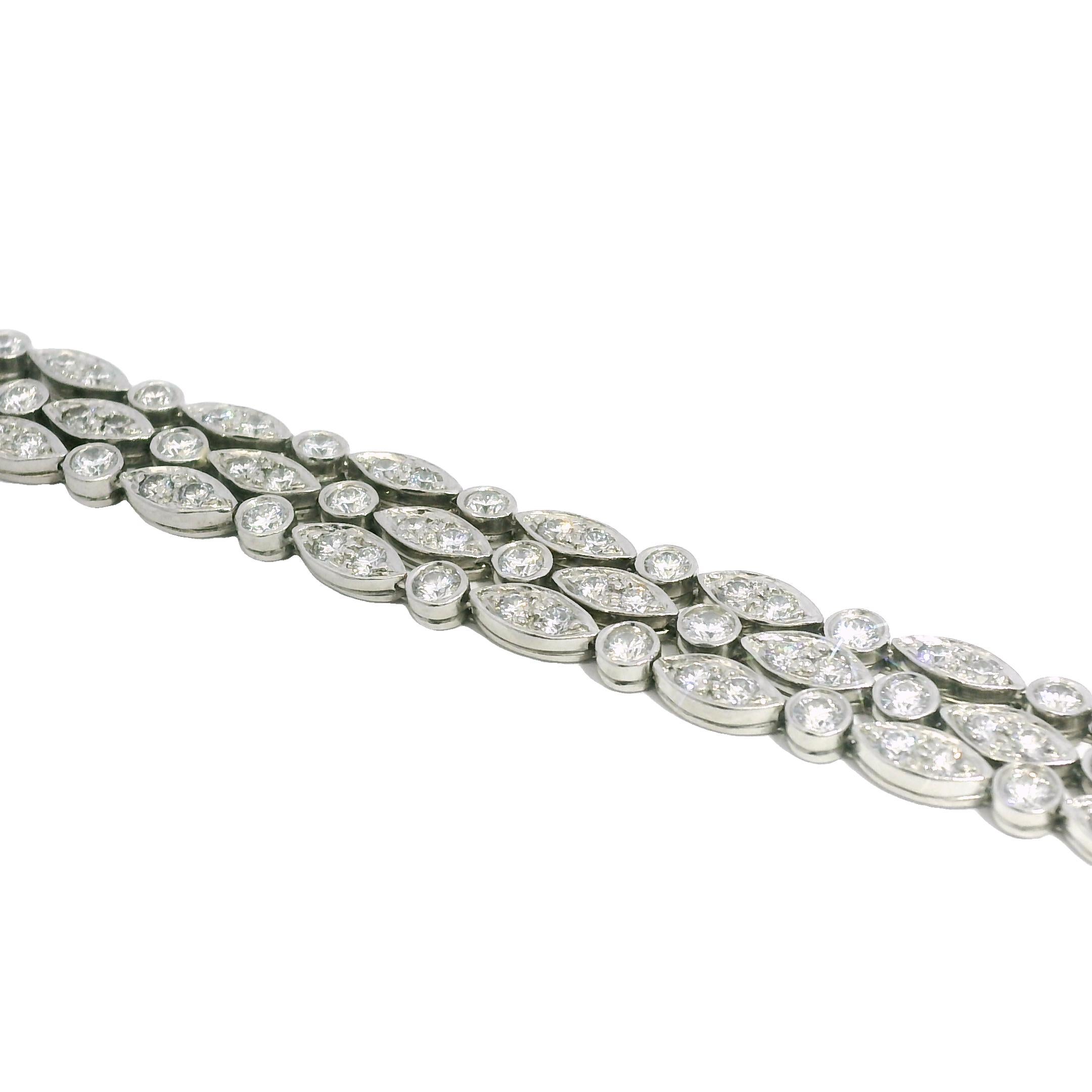 Women's Tiffany & Co. Natural 4.5 Carat Diamond Swing 3-Row Platinum Bracelet In Stock For Sale