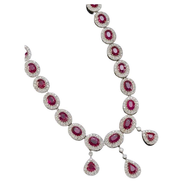Edwardian Burma Ruby and Diamond Fringe Necklace For Sale at 1stDibs