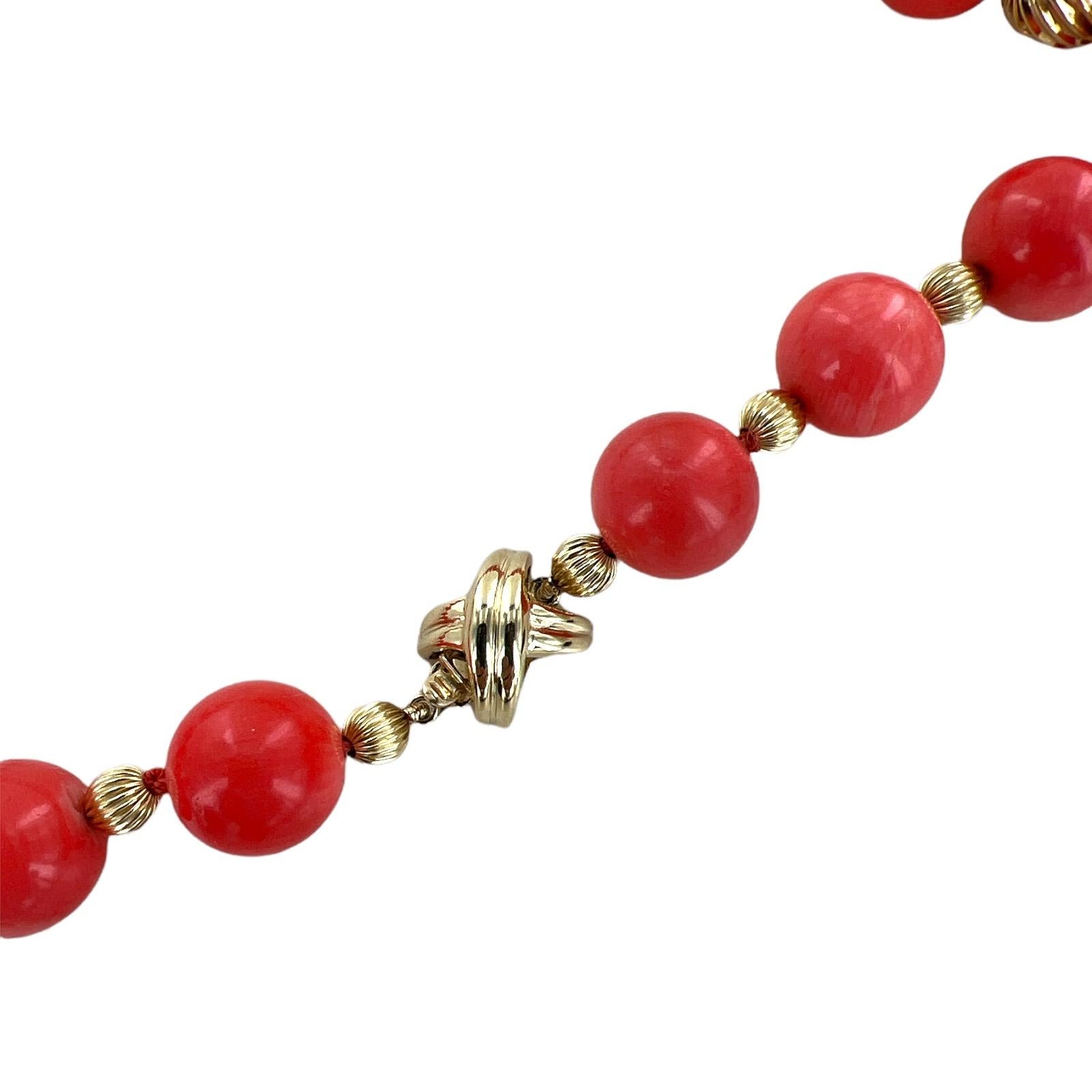 Modern Tiffany & Co. Natural Coral Bead 14 Karat Yellow Gold X Clasp 40 Inch Necklace 