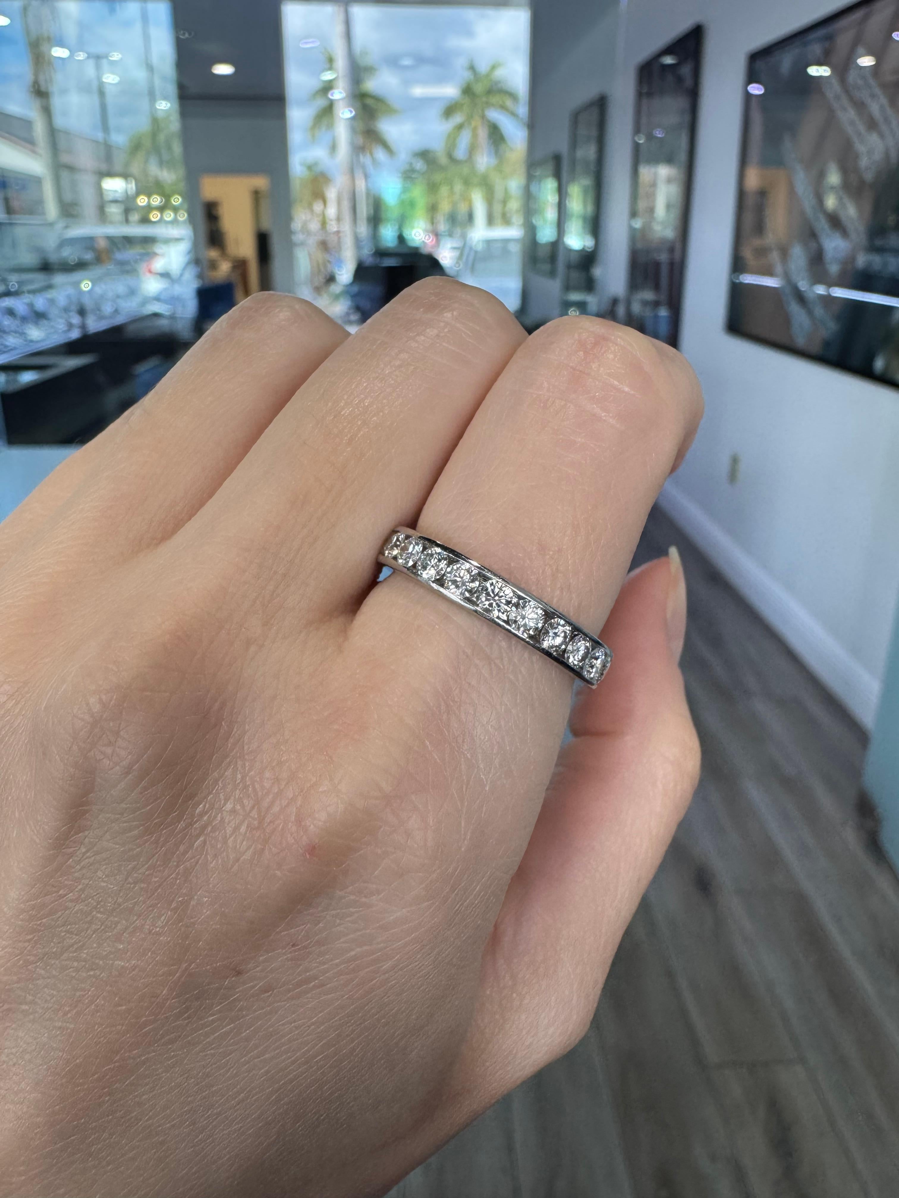 Tiffany & Co. Natural Diamond Channel Set Platinum Eternity Ring In Stock In Excellent Condition In Boca Raton, FL