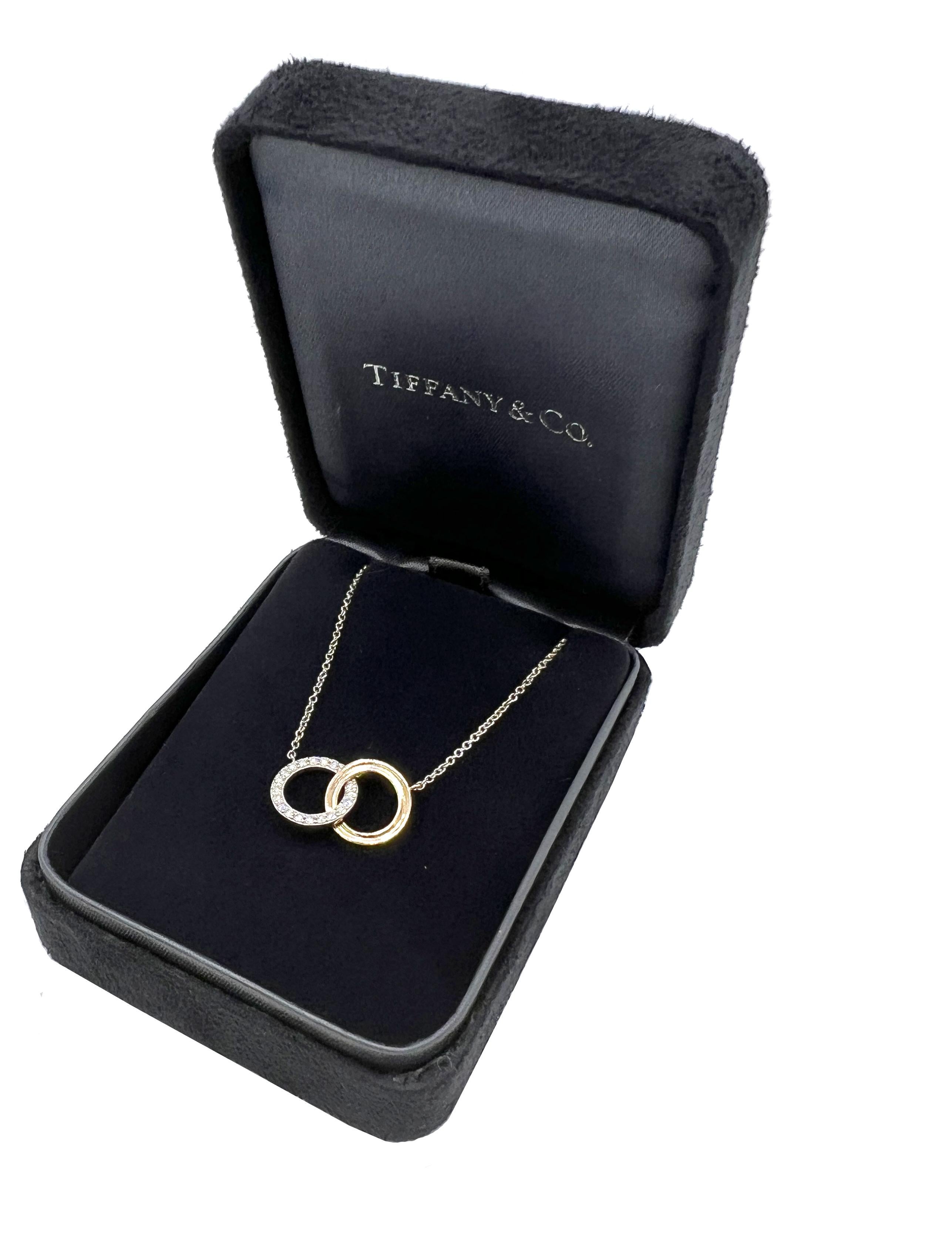 Round Cut Tiffany & Co. Natural Diamond Double Interlocking Circles Pendant Necklace