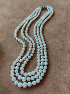 Tiffany & Co. Natural Pearl Three-Strand Necklace with Diamond Clasp