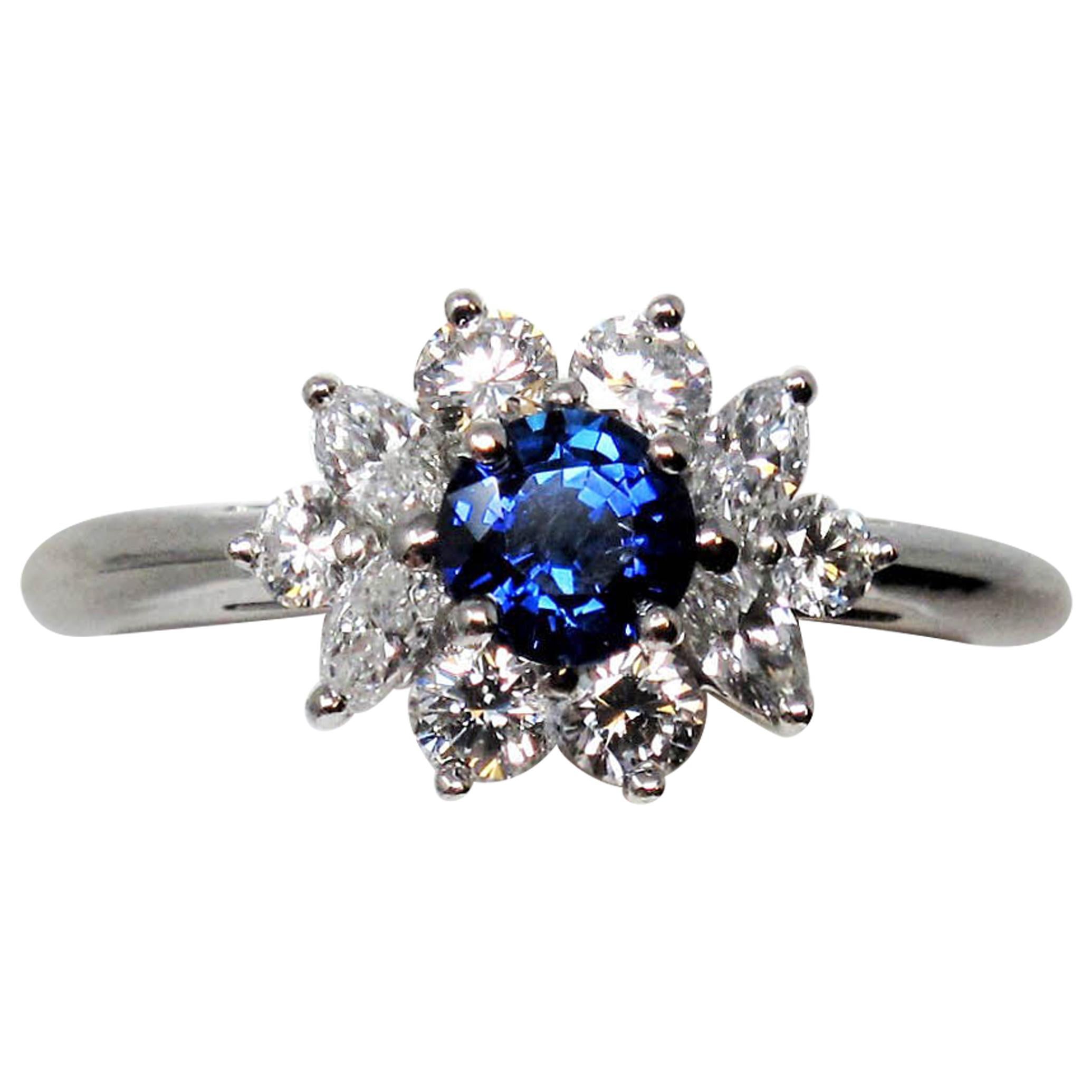 Tiffany & Co. Natural Untreated Sapphire and Diamond Halo Ring in Platinum