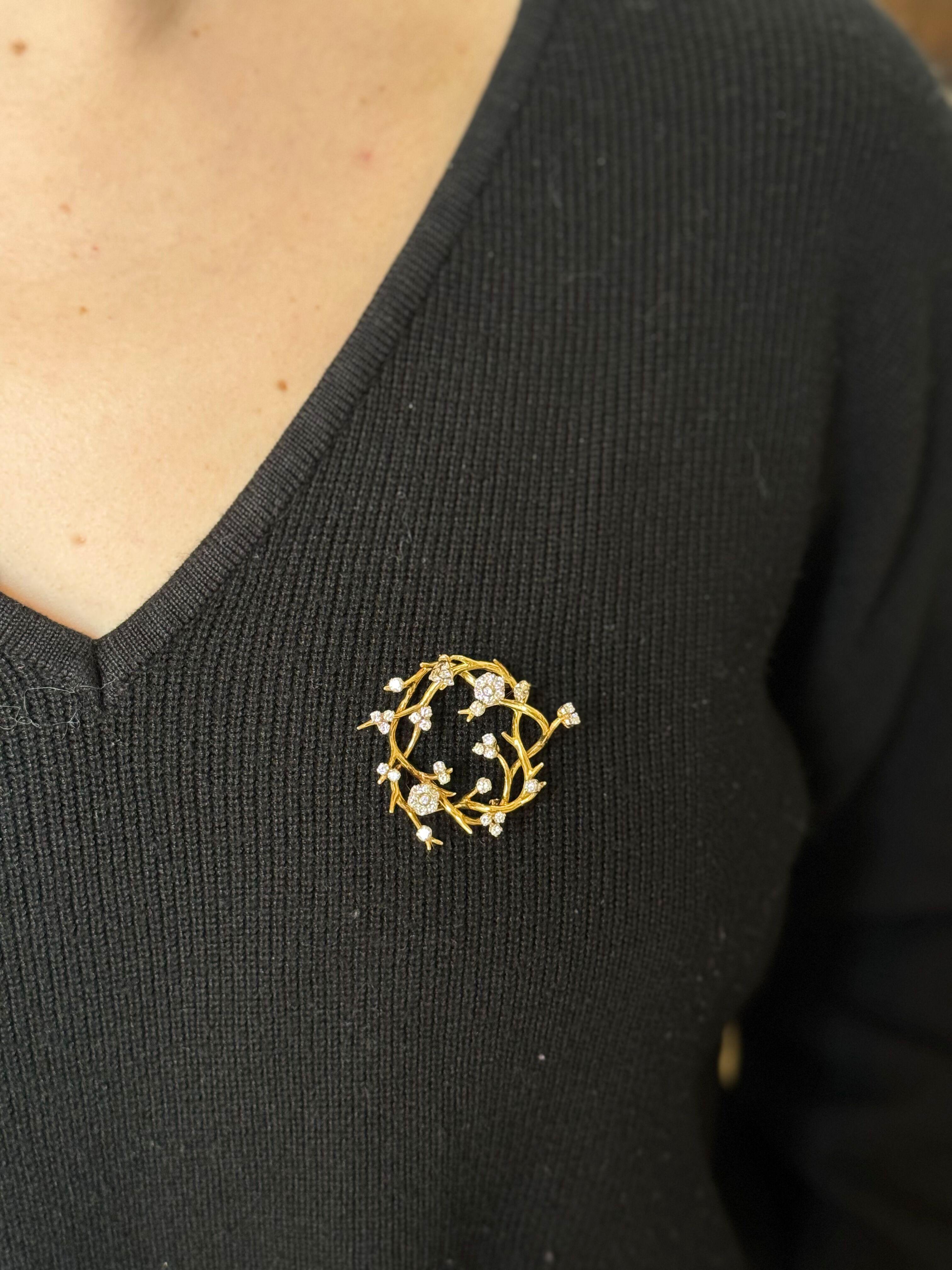 18k Gelbgold naturalistischen Branch Motiv Brosche von Tiffany & Co, mit ca. 1,00ctw G / VS Diamanten. Brosche misst 1,75