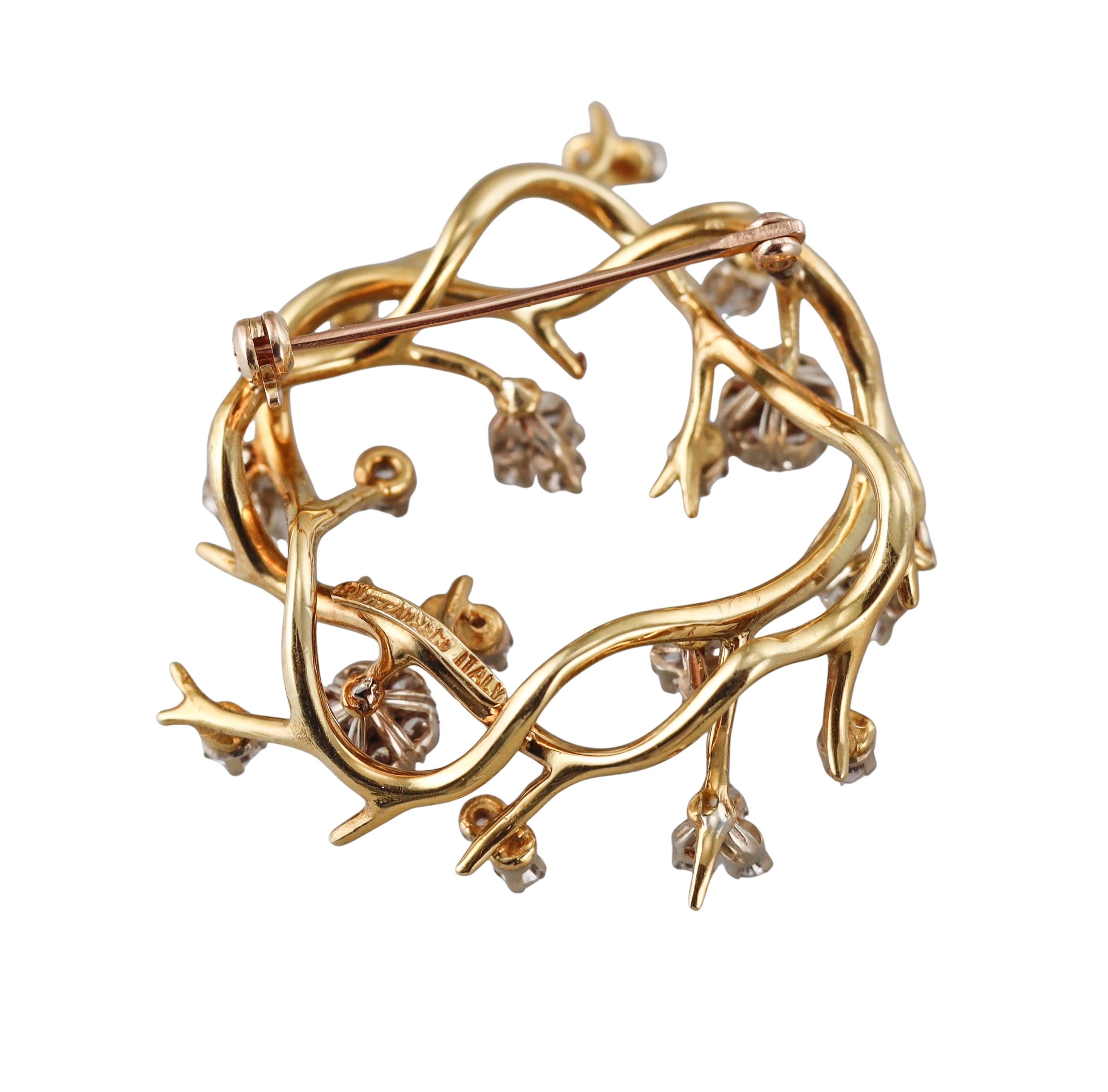 Tiffany & Co. Naturalistische Diamant-Gelbgold-Brosche (Rundschliff) im Angebot
