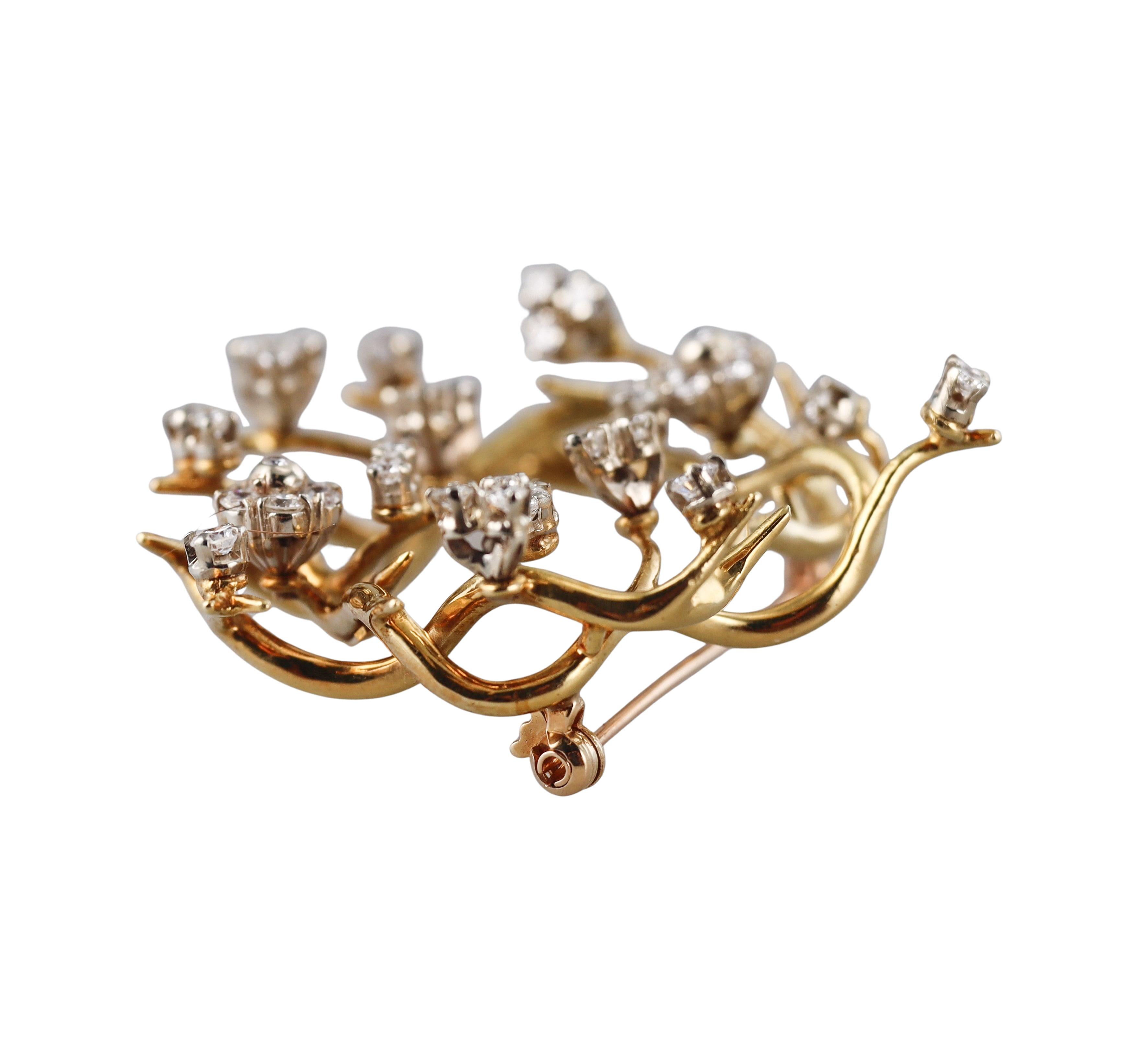 Tiffany & Co. Naturalistische Diamant-Gelbgold-Brosche im Angebot 1