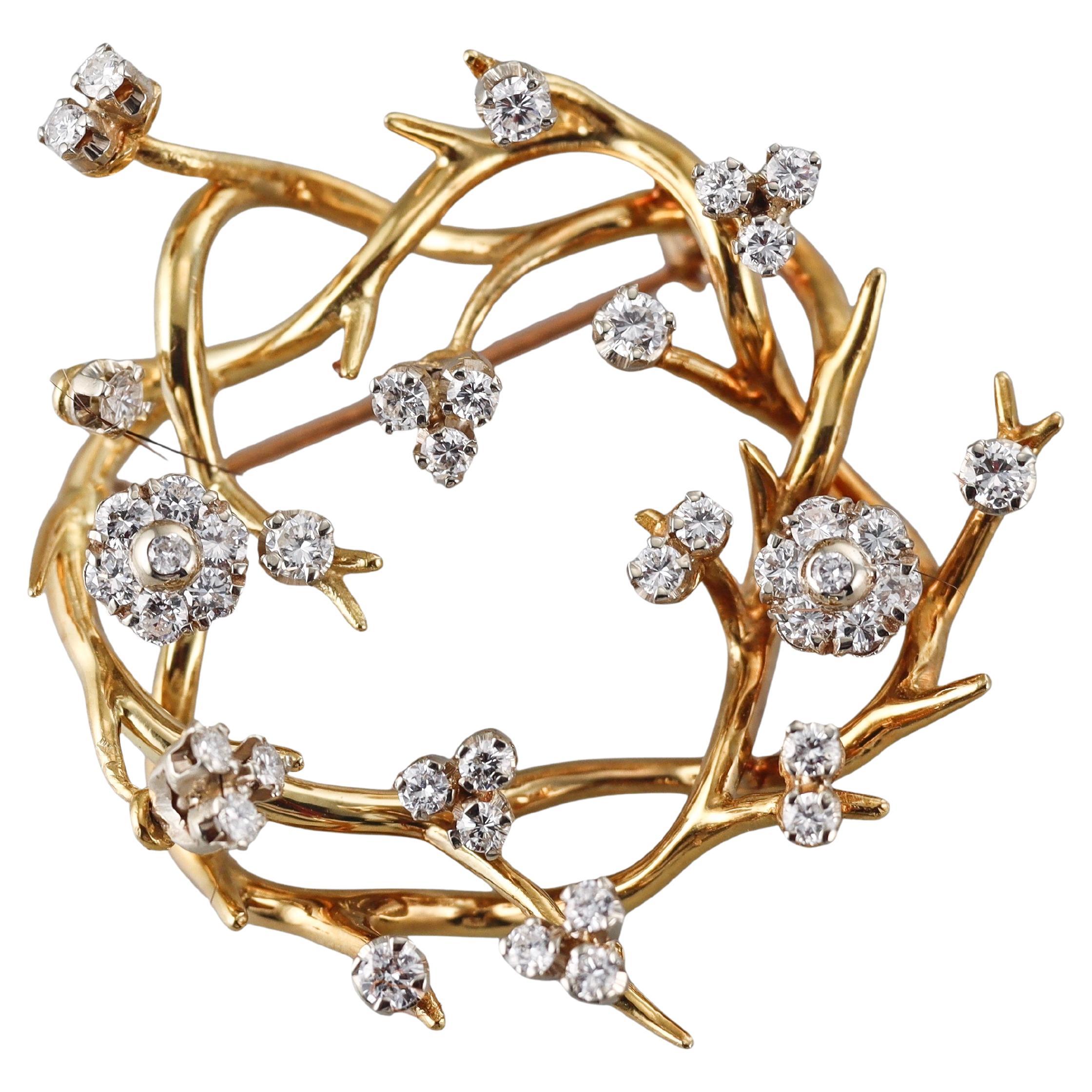 Tiffany & Co Naturalistic Diamond Yellow Gold Brooch