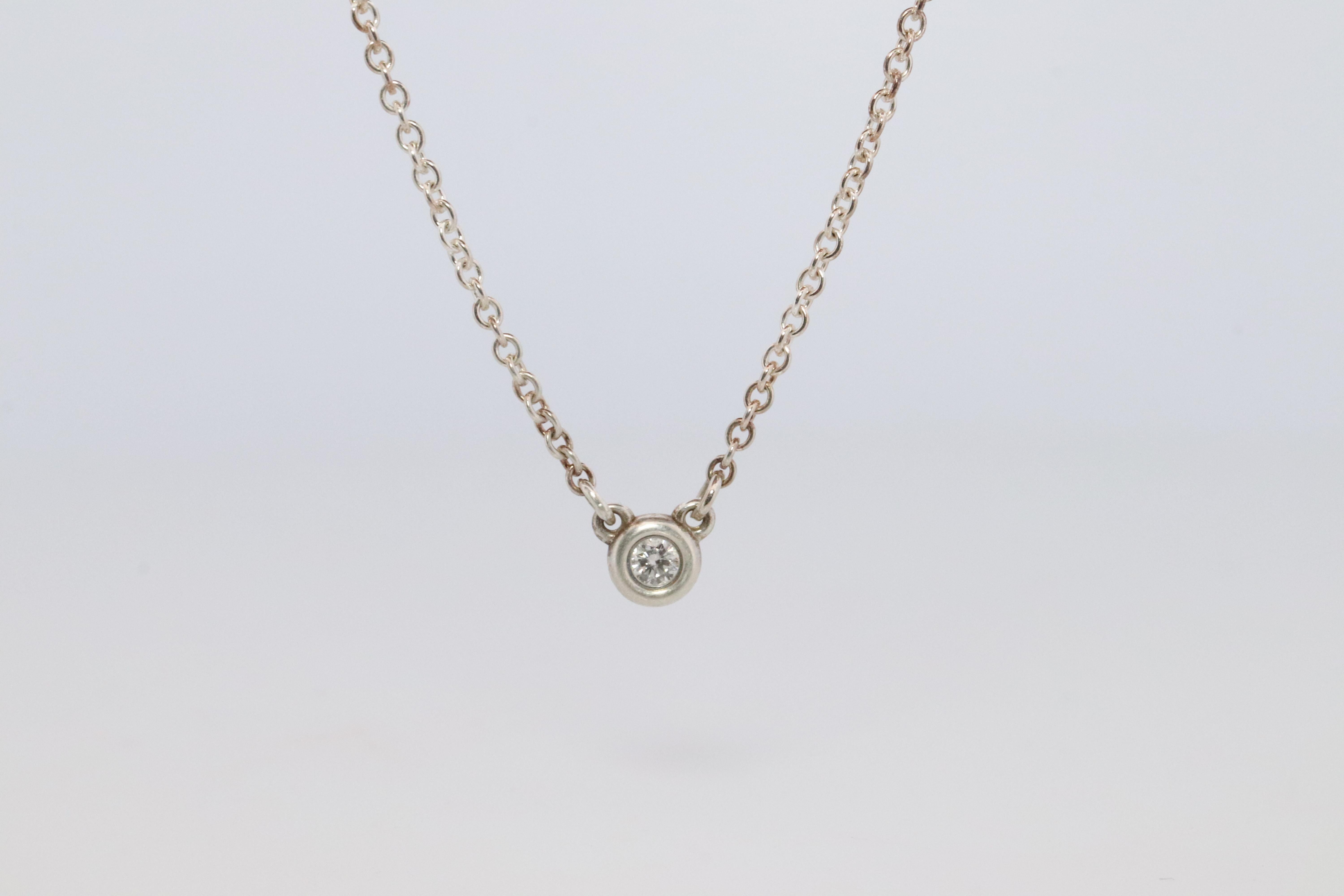 Round Cut Tiffany Co Necklace Elsa Peretti Diamond by the Yard Solitaire 925 Sterling 1P For Sale